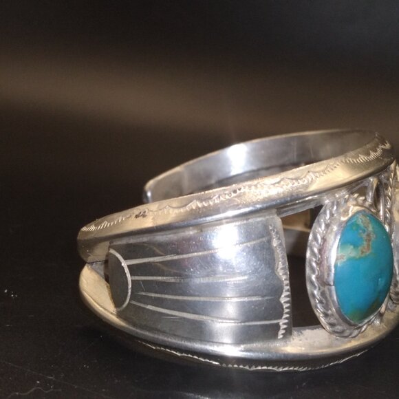 VTG Navajo Sterling Silver Faux Turquoise Cuff Bracelet 80 grams man or woman - Picture 3 of 7